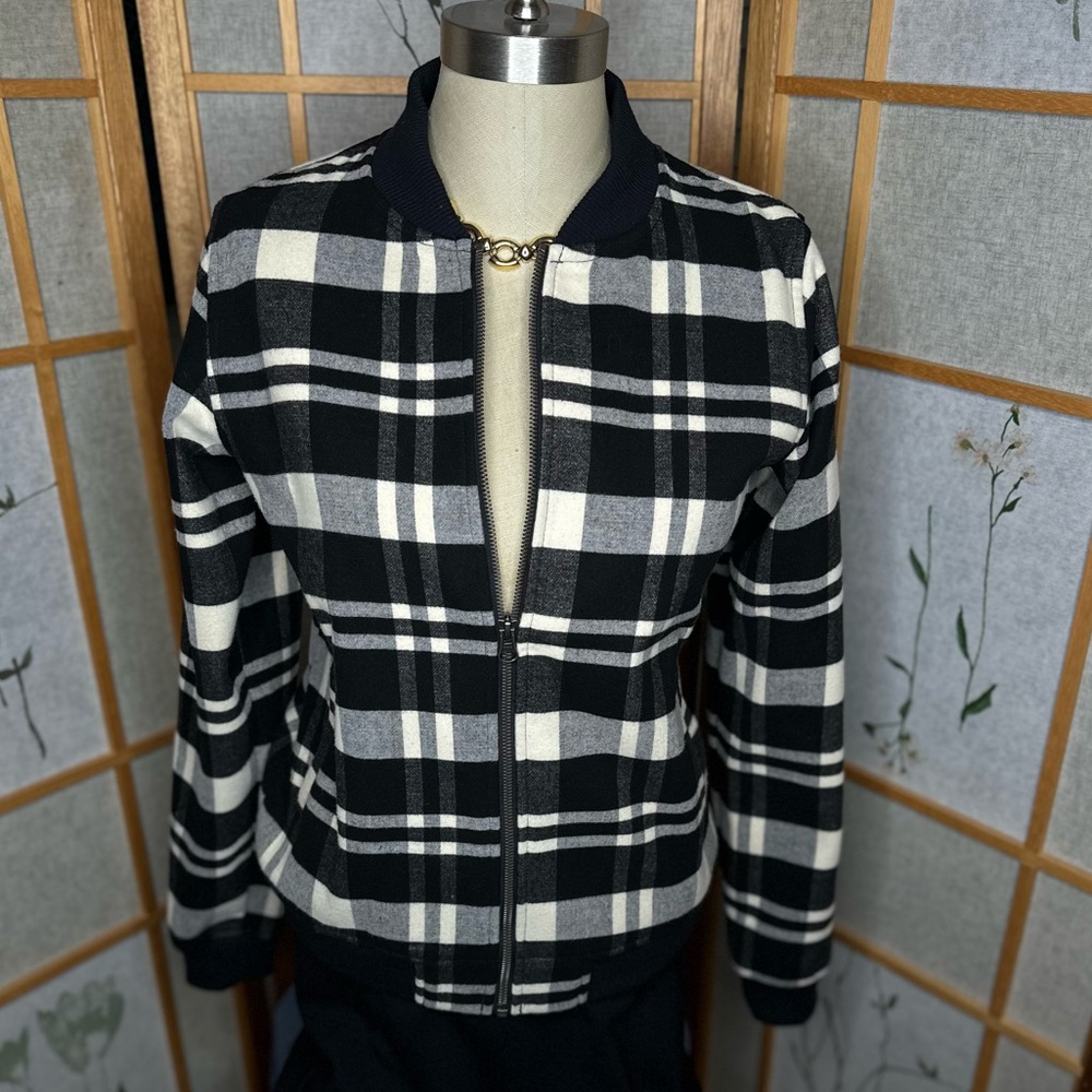 Columbia Black and White Plaid Bomber Jacket